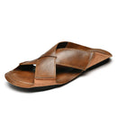 Leather Slippers Open-toe Sandal Man Flat Slides Beach Summer Shoes