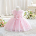 Toddler Pink Formal Dress Pearl Flower Waist Decor Puffy Skirt Kids Birthday Flower Baby Girl Dress