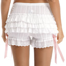 Womens Lace Trim Frilly Bloomers Bowknot Shorts Femme Ruffled Tiered Shorts Elastic Waistband Panties Party Costume