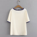 Basic T-Shirt Women Summer Contrast Big O-Neck Tees Short Sleeve Tops Oversized Curve Clothes