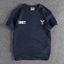 Summer New American Retro Short-sleeved O-neck Rabbit T-shirt Men's Fashion Simple Cotton Washed Casual Sport Tops