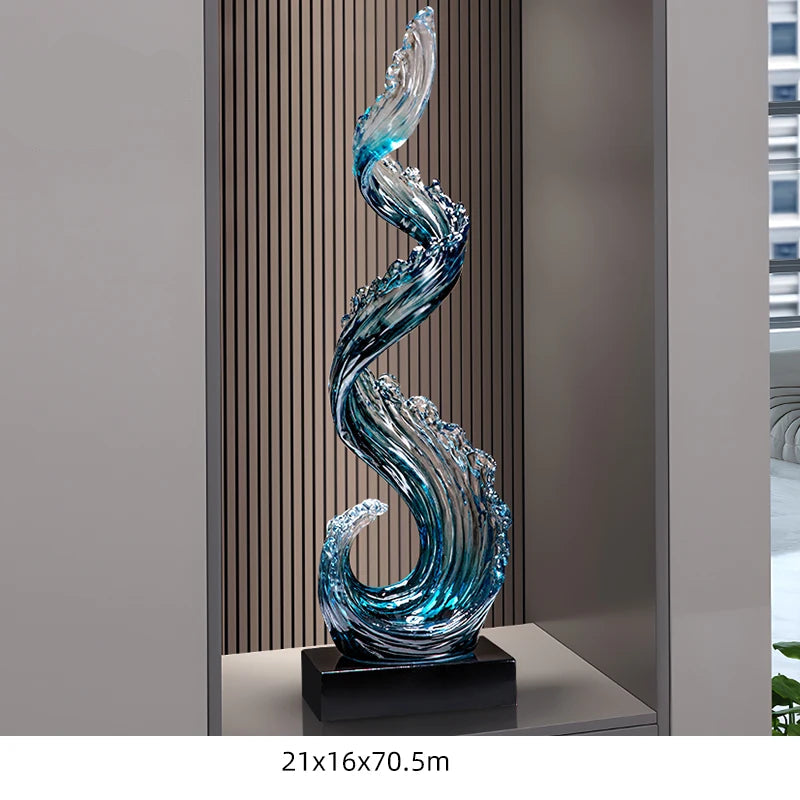 Obroi decorative glass sculpture with wavy design on a stand, set against a neutral background.