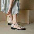 Women Sandals Spring Summer Genuine Leather Gladiator Thick Low Heels Gladiator Shoes Woman Party