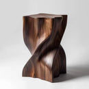 Wooden stool with a unique, twisted design on a white background, Obroi