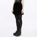 Women Gothic Drawstring Sheath Velvet Fit Short Skirt Personality Black Skirts Women