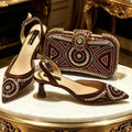 Women Shiny Silver Slingback Heel Matching Bag Set Sparkly Rhinestone Embellished Pumps