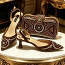 Women Shiny Silver Slingback Heel Matching Bag Set Sparkly Rhinestone Embellished Pumps