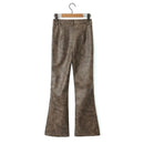 Autumn Winter Women America Retro High Waist Faux Leather Flare Pants