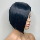 Woman with a stylish black bob haircut on a plain background, Obroi