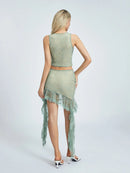 Women Skirt Sets Summer Outfits  Sleeveless O Neck Tank Tops Irregular Floral Bodycon Skirt Suit Streetwear