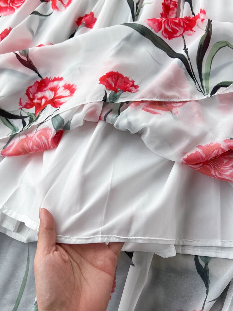 Vintage Beach Dress Women Elegant Off The Shoulder Floral Party Dresses Ladies A-line Casual Chiffon Long Robe