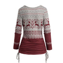 Geometric Tops For Christmas Party Side Cinched Tie Long Sleeve Casual Tee