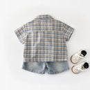 Summer Children's Clothing Leisure Breathable Boys' Set Top with Ripped Denim Shorts Two Piece Set