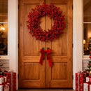 Red Berry Artificial Christmas Wreath - 17.5Inch Durable Realistic Details Indoor Outdoor Door