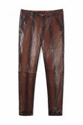 Leather Pants for Men Slim-fit Motorcycle Clothing Casual Windproof Man Trousers Brown Pants