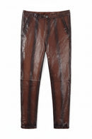 Leather Pants for Men Slim-fit Motorcycle Clothing Casual Windproof Man Trousers Brown Pants