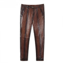 Leather Pants for Men Slim-fit Motorcycle Clothing Casual Windproof Man Trousers Brown Pants
