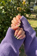 24Pcs Press-On Nails NudeFrench Tips with Beveled Edges in Apple Green—Perfect for Women and Everyday Wear