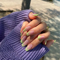 24Pcs Press-On Nails NudeFrench Tips with Beveled Edges in Apple Green—Perfect for Women and Everyday Wear
