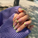 24Pcs Press-On Nails NudeFrench Tips with Beveled Edges in Apple Green—Perfect for Women and Everyday Wear