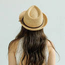 Casual Crochet Braid Trim Roll-Up Brim Sun Hat Short Brim Straw Jazz Fedoras