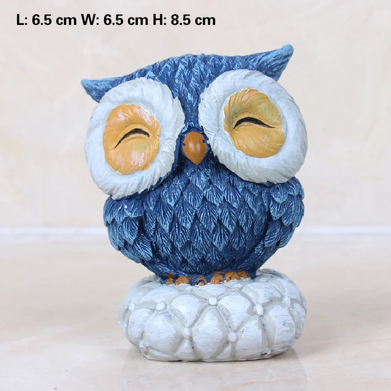 Statues Home Figurines Blue Owl Kawaii Children's Room Resin Pastoral Decoration