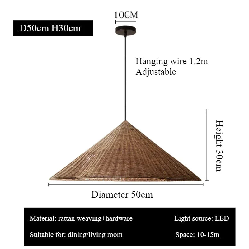 Simple Retro Rattan Pendant Light Nordic Designer Hanging Chandelier Table Bedroom Lighting Lamp