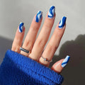 Waves Design Wearable Nail Art Glossy Fake Nails Short Ballet Finished False Nails Press on Nails with Glue