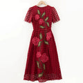 Spring Women's Round Neck Short Sleeve Hollow Embroidered Waist cinching Dress