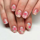24pcs Shiny Short Fake Nails Art Spring Summer Rose Flower Design Press on False Nails Tips Pink Ballet Reusable Stick on Nail