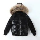 Black winter jacket with fur-lined hood on a white background, Obroi