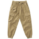 Autumn Retro Woven Cargo Pants Men's Washed Elastic Waist Drawstring Loose Casual Trousers