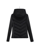 Winter Cropped Patchwork Hooded Slim Warm Cotton Coat Long Sleeve Zipper Female Outerwear Chic Tops