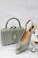 Women Shoes Heels and Bags Rhinestone Chain Ladies Wedding Party Elegant