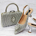 Women Shoes Heels and Bags Rhinestone Chain Ladies Wedding Party Elegant
