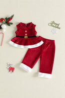 0-4Y Lovely Baby Girls Christmas Clothes Sets Outfit Sleeveless Velvet Tops with Pants