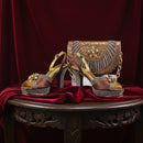 Design Rhinestone Embellished Bag And Material Peep Toe Pumps Elegant Clutch Bag Women Shoes