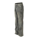 Spliced Denim Pants Men Straight Loose Wide Leg Dirty Wash Jeans Men Trousers