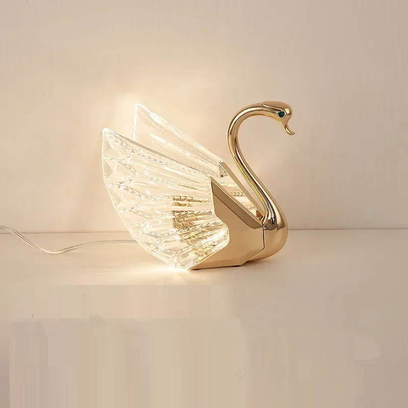DORIAN Contemporary Swan Table Lamp LED Creative Golden Desk Light Decor For Home Bedroom