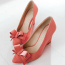 Casual Wedge Shoes For Women Wedge Pumps Pointed Toe Flock Sweet Bow Office Wedding Shoes Spring Autumn