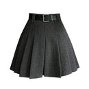 Gray pleated skirt with a belt on a white background, Obroi