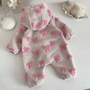 Baby Girl Bow Knit Romper Pink Raised Bow Long Sleeve Jumpsuit Newborn Infant One Piece Outfit Spring Autumn