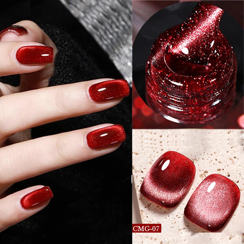 Sparkling Glass Bead Cat Magnetic Gel Nail Polish Flash Permanent Soak Off UV Gel
