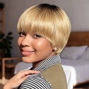 Ombre Pixie Cut Wig Human Hair Wigs Honey Blonde Wig 1B/27 Pixie Cut Human Hair Wig for Women