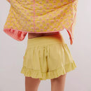 Women Ruffled Hem Shorts Textured Embroidery High Rise Wide Leg Shorts Aesthetic Beachy Skorts with Pockets