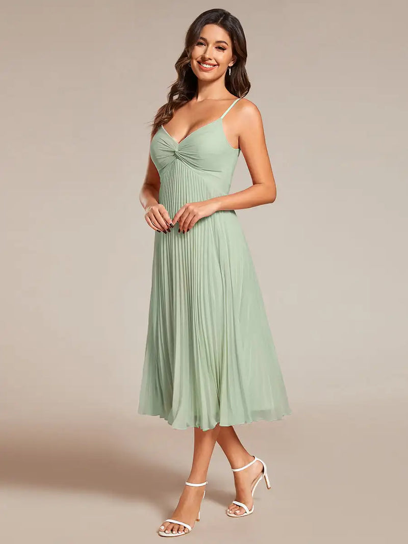 Elegant Evening Dresses Deep Neck Midi Dress