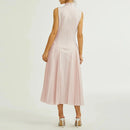 Elegant Dresses for Women High Neck Sleeveless Patchwork Ruffles Fold Dress Female Clothing