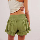 Women Ruffled Hem Shorts Textured Embroidery High Rise Wide Leg Shorts Aesthetic Beachy Skorts with Pockets