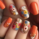 Matte Short Square Nails Wearable Floral Love Heart Design Press on Full Over Nail Tip Art