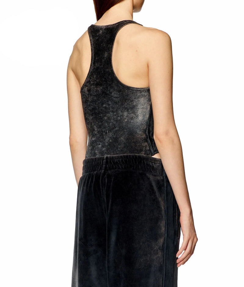 Women Spring Summer Crystal Washed Velvet U-Neck Sleeveless Bodysuit Tank Top